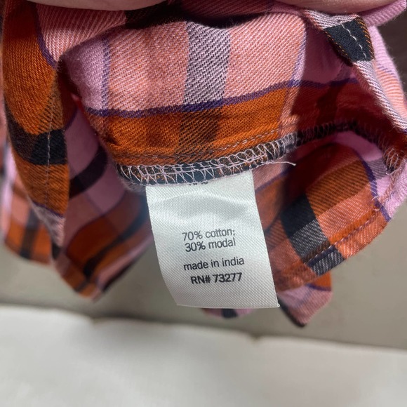 EVRI Orange Bell Sleeve Back Button Cotton Modal Plaid Plus Size Blouse Sz 1X - Picture 3 of 5